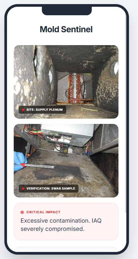 Mold Sentinel mobile app for HVAC mold inspections